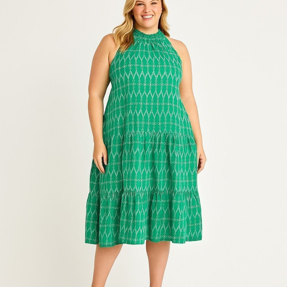Universal Thread Embroidered Kelly Green Halter‎ Tiered Maxi Dress, L